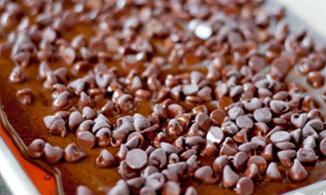 1. Этап. Ирландская карамель с орехами: 2. Снять кастрюлю с огня и вылить смесь в форму, выстеленную пергаментной бумагой или силиконовым ковриком. Используйте шпатель для равномерного распространения карамели. Посыпать сверху шоколадными чипсами и дать постоять 5 минут, затем разровнять растаявший шоколад поверх карамели. Посыпать сверху измельченной мятой или нарезанными лесными орехами.