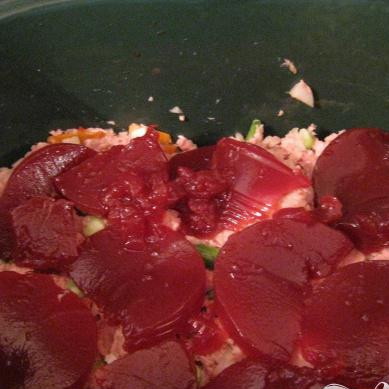 1. Этап. Пюре из индейки: Добавьте клюквенный соус.