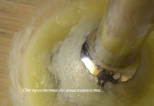 1. Этап. Шоколадно-дынный десерт со сливой: Половину дыни измельчите с помощью блендера.