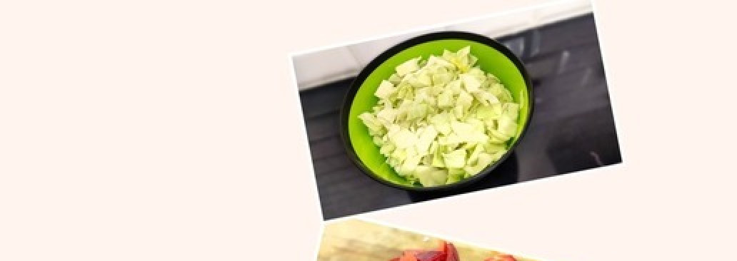 1. Этап. Овощной суп: Капусту, сладкий перец нарезать небольшими кубиками.