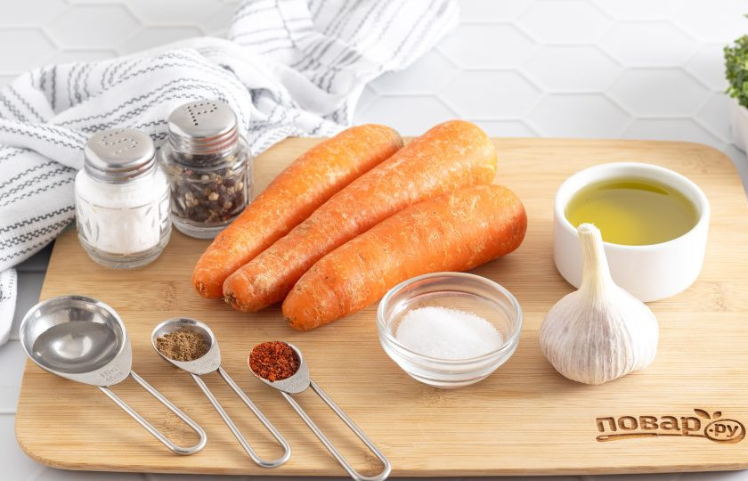 1. Этап. Морковь по-корейски домашняя с приправой: Подготовьте все ингредиенты.