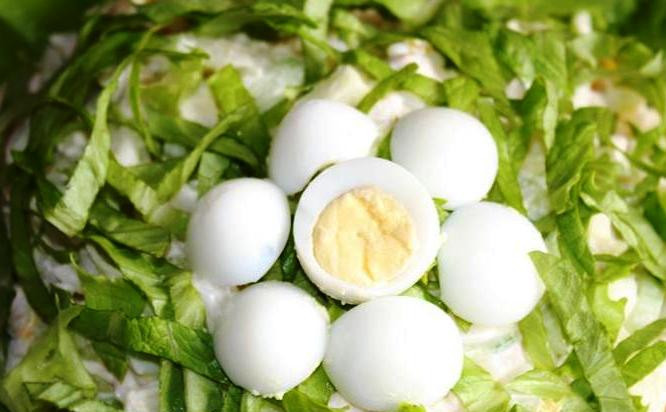 1. Этап. Салат Романтика: А теперь время для творчества. Украсьте салат «цветами» из перепелиных яиц, долек апельсина, кусочками яблок и зеленого салата. Такой салат станет настоящим украшением стола.