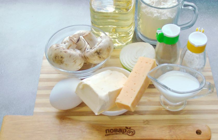 1. Этап. Грибной тарт: Подготовьте ингредиенты для приготовления грибного тарта.