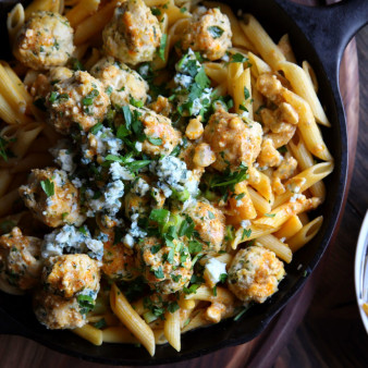Buffalo Chicken Meatballs with Penne