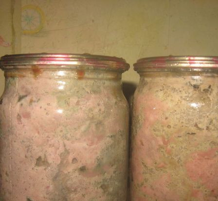 1. Этап. Паштет из свиной головы: 4. Когда все ингредиенты будут готовы, измельчаем их в блендере. При варке важно подобрать правильный набор приправ. Обычно в него входит черный перец, лавровый лист и приправы для бульона или холодца. Также я обычно бросаю в бульон лук и морковь. Пропустив все в блендере, отправляем в чистые банки и стерилизуем около 7-12 минут, после чего закатываем и отправляем в кладовую.