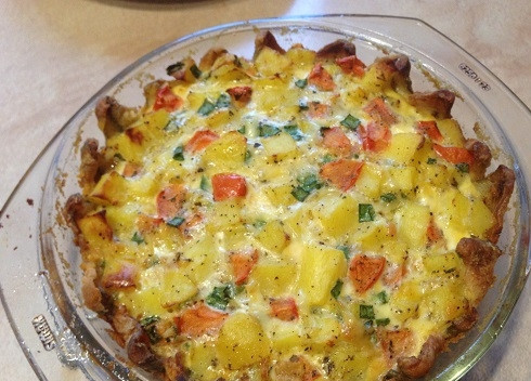 1. Этап. Запеканка с корюшкой: 7. Выпекаем в разогретой до 200 градусов духовке до готовности( яичная смесь не должна быть жидкой).