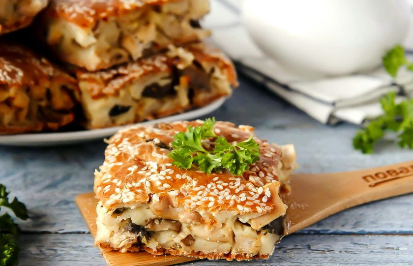 1. Этап. Заливной пирог с курицей и грибами: Приятного аппетита!