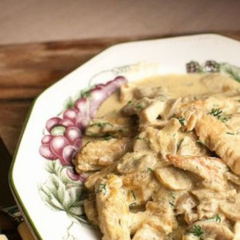 Индейка в сливочно-грибном соусе