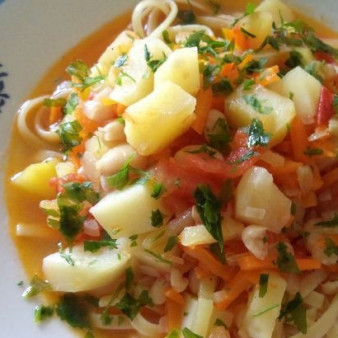 Лагман с фасолью