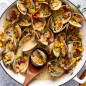 Steamed Clams with Bacon, Corn, and Basil