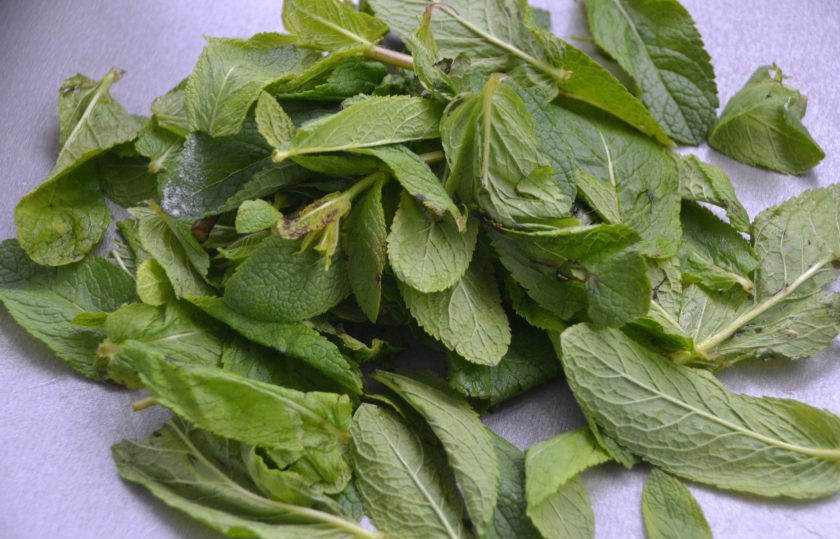 1. Этап. Мятный зефир: Пока охлаждаются яблоки, отделите листики мяты от стеблей.