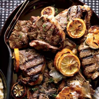 Grilled Lamb Chops with Roasted Garlic