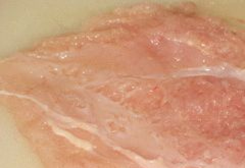 1. Этап. Куриная грудка в панировке: 1. Если у вас в холодильнике лежит куриное филе - советую приготовить его по этому рецепту. Во-первых, это быстро, а во-вторых - вкусно! Для начала нарезаем мясо на части, отбиваем каждую. Размер регулируйте сами. Например, я делю целую грудку на 4-5 частей.