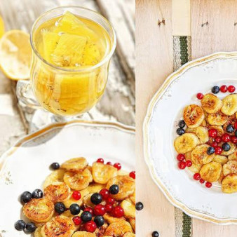 Жареный банан и вареный ананас