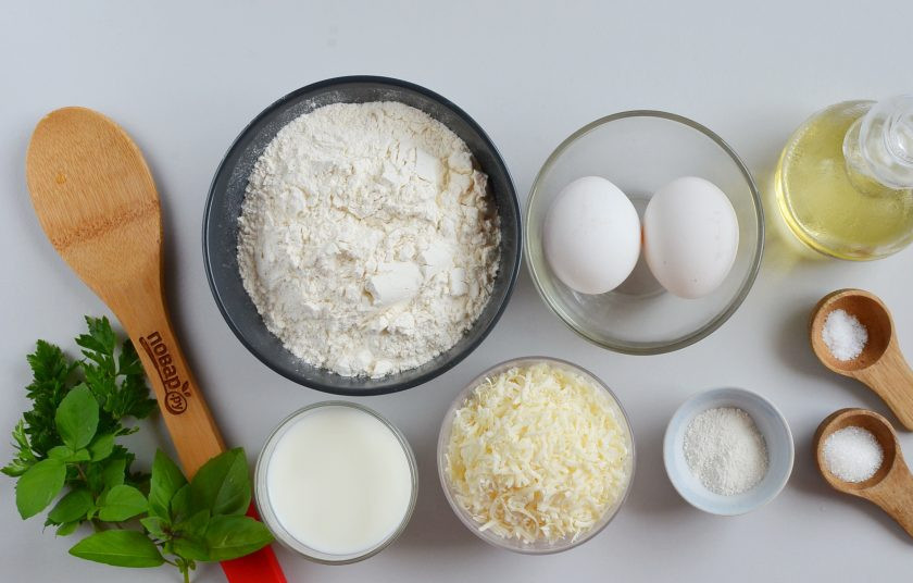 1. Этап. Сырная выпечка: Подготовьте ингредиенты.