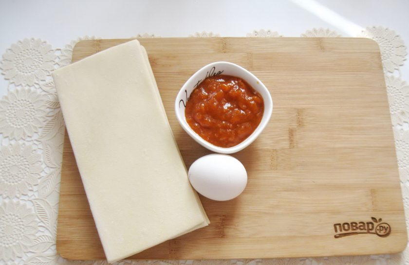 1. Этап. Пирог с абрикосовым джемом: Подготовьте продукты для приготовления пирога.