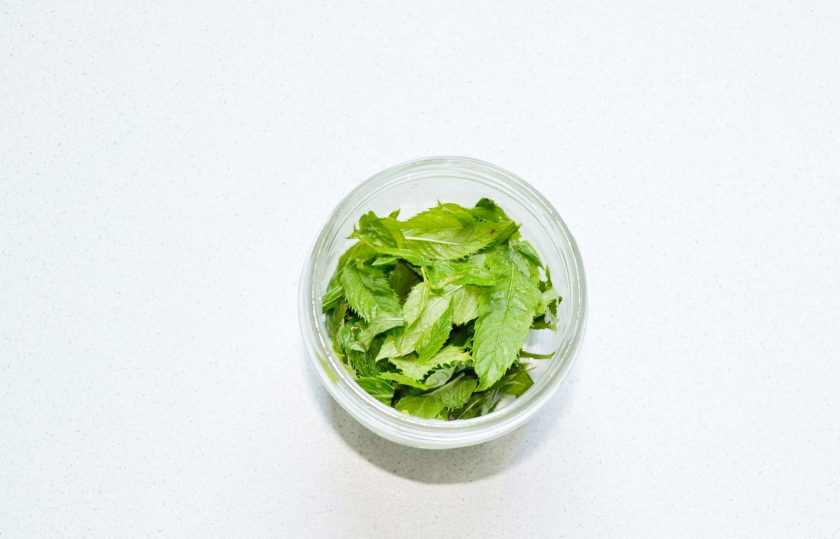 1. Этап. Мятная настойка на самогоне: Для начала вымойте как следует мяту и обсушите. Удалите веточки, нам нужны только листочки. Выложите в банку или другую удобную емкость.