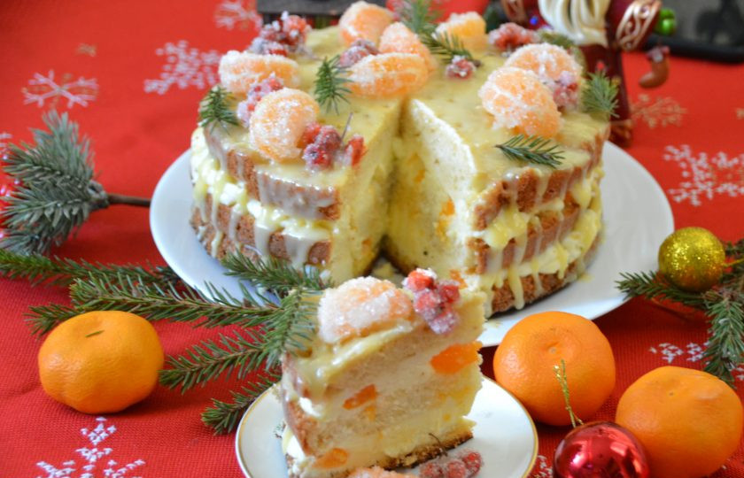 1. Этап. Мандариновый торт на Новый год: Сочетание нежного шифонового бисквита, сливочного крема с кусочками мандарина и белого шоколада - это так вкусно, не передать словами!