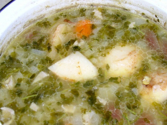 1. Этап. Северная похлебка: Варим все вместе в большом количестве воды до полной готовности - овощи и крупы должны хорошенько развариться. Добавляем зелень, петрушку, чеснок, можно укроп.