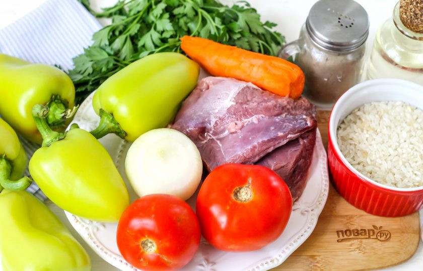 1. Этап. Долма из перцев: Подготовьте указанные ингредиенты.