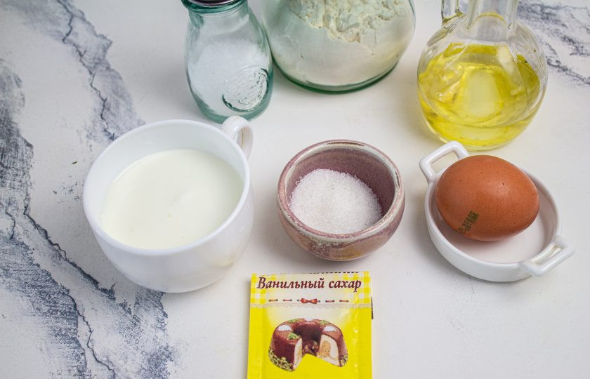 1. Этап. Ванильные оладьи: Подготовьте все необходимые ингредиенты.