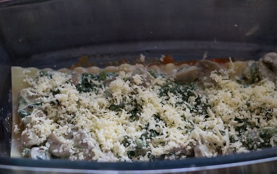 1. Этап. Грибная лазанья: 13. И присыпьте все тертым сыром. Повторяйте слои до окончания ингредиентов.