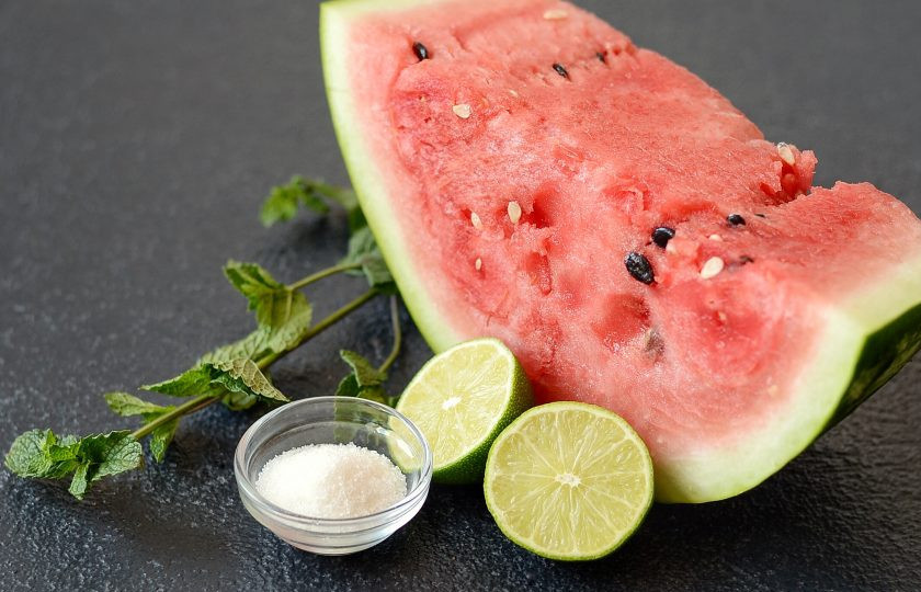 1. Этап. Арбузная гранита: Подготовьте все ингредиенты.