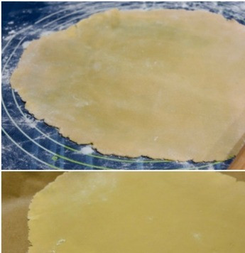 1. Этап. Медовик из детства: Я раскатывал тесто под 22 см. В тонкий блин примерно миллиметра два – три. Толще не надо. И на пергамент. Можно, кстати, тесто раскатывать сразу на пергаменте. Выпекал при 160 градусах по пять минут.