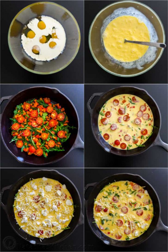 1. Stage. Frittata  with cheese: Melt butter and coat the sides of the baking dish with it. Spread vegetables evenly on the bottom of the pan.