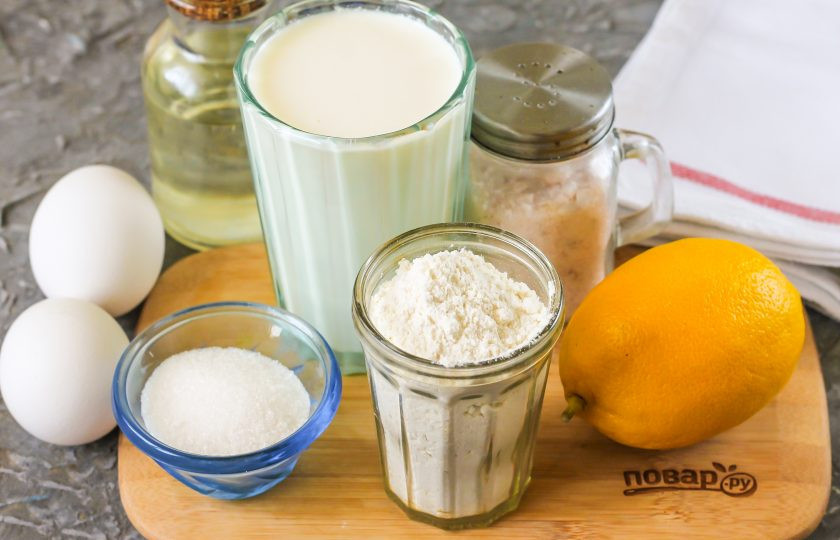 1. Этап. Лимонные блины: Подготовьте указанные ингредиенты.