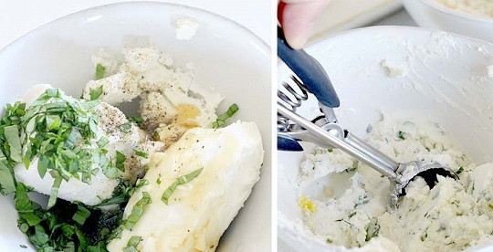 1. Этап. Закуски к вину: 1. В глубокой мисочке соедините козий сыр, соль, перец, ложку меда и измельченного базилика. Тщательно перемешайте.