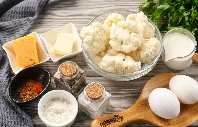 1. Этап. Запеканка из цветной капусты на сковороде: Подготовьте все ингредиенты.