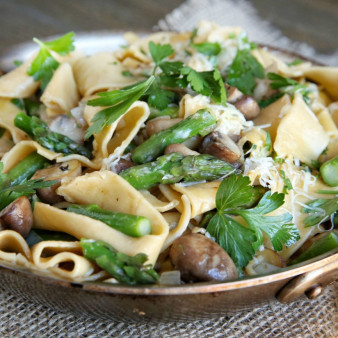 Spring Asparagus and Mushroom Pappardelle