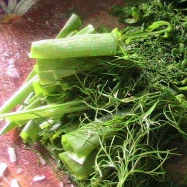 1. Этап. Салат с фасолью и кукурузой: Нарезаем зелень.