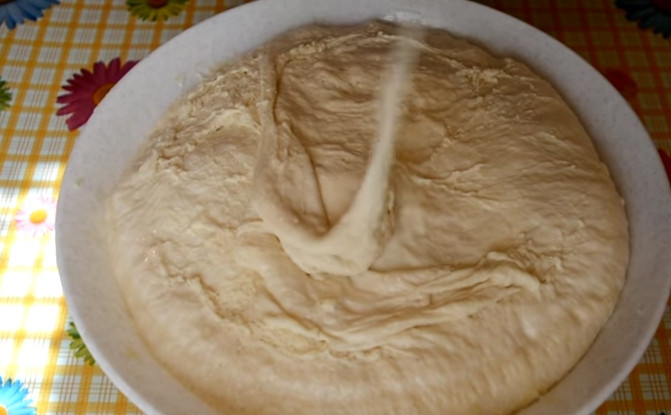1. Этап. Жареные пирожки с капустой на кислом молоке: 5. Переложите тесто в емкость, накройте его крышкой и поставьте в теплое место подниматься на полчаса.