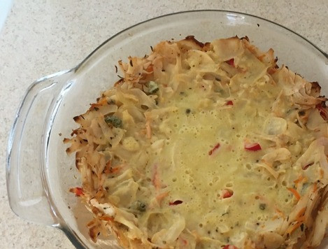 1. Этап. Капустная запеканка Блин в капусте: 11. Ставим в холодную духовку. Запекаем 25 минут при 150С (вторая полка сверху и нагрев снизу). 12. Выключаем нагрев и оставляем в духовке еще примерно на час для полного приготовления. Стекло долго остается горячим и медленно отдает свое тепло, благодаря чему, можно сэкономить на газе/электричестве и приготовить блюдо как в печи.