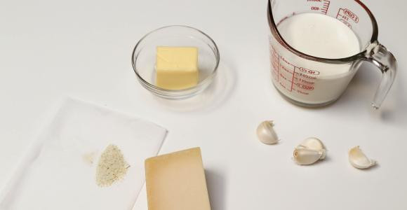 1. Этап. Спагетти Альфредо: Подготовить продукты.