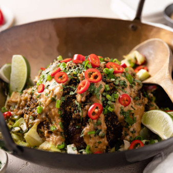 Smoked Whole Cauliflower with Spiced Soy Butter and Satay Sauce