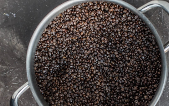 1. Этап. Чечевица черная на сковороде: Приготовление начинаем с того, что промываем чечевицу, затем заливаем ее водой и ставим на огонь. Доводим ее до кипения, затем уменьшаем огонь и варим в течение 15-20 минут. Снимаем с огня и откладываем в сторону.