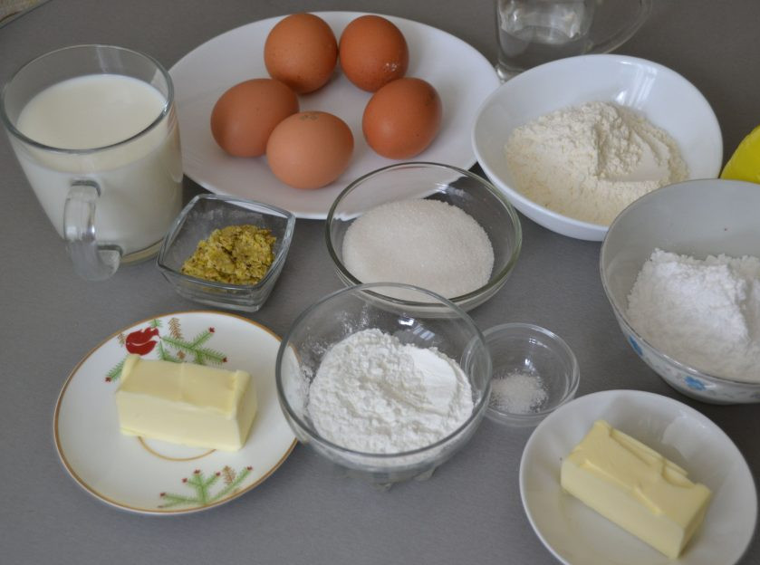 1. Этап. Фисташковые эклеры: Подготовьте ингредиенты.