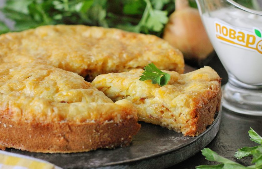 1. Этап. Заливной луковый пирог: Приятного аппетита!