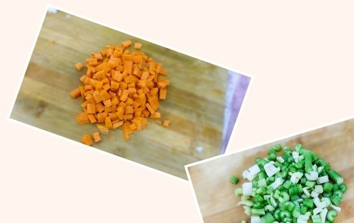 1. Этап. Овощной суп: Нарезать морковь и сельдерей.