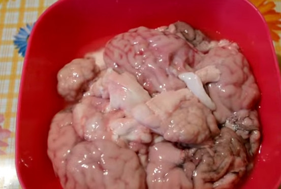 1. Этап. Жареные телячьи мозги в кляре: 1. Мозги сначала необходимо хорошо вымыть под проточной водой.