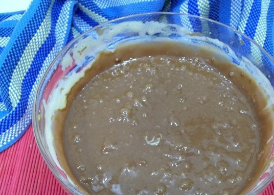 1. Этап. Шоколадный пирог Брауни: 7. Получится жидкое шоколадное тесто.